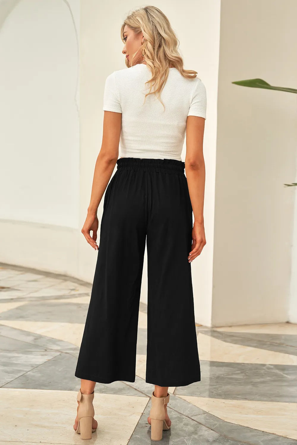 Drawstring Paperbag Waist Wide Leg Pants – Trendsi | ClozArt