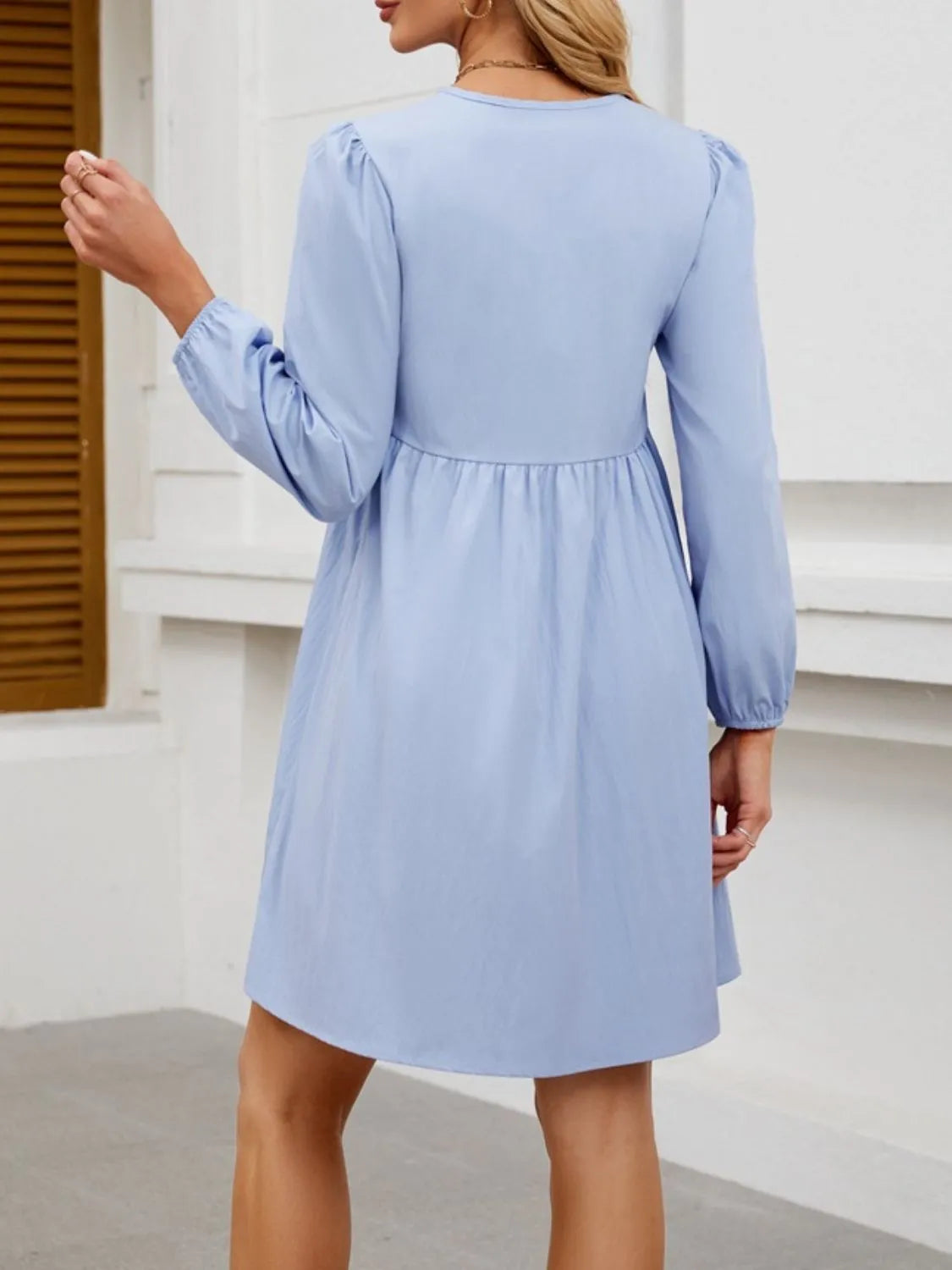 Tie Front Long Sleeve Mini Dress – Trendsi | ClozArt