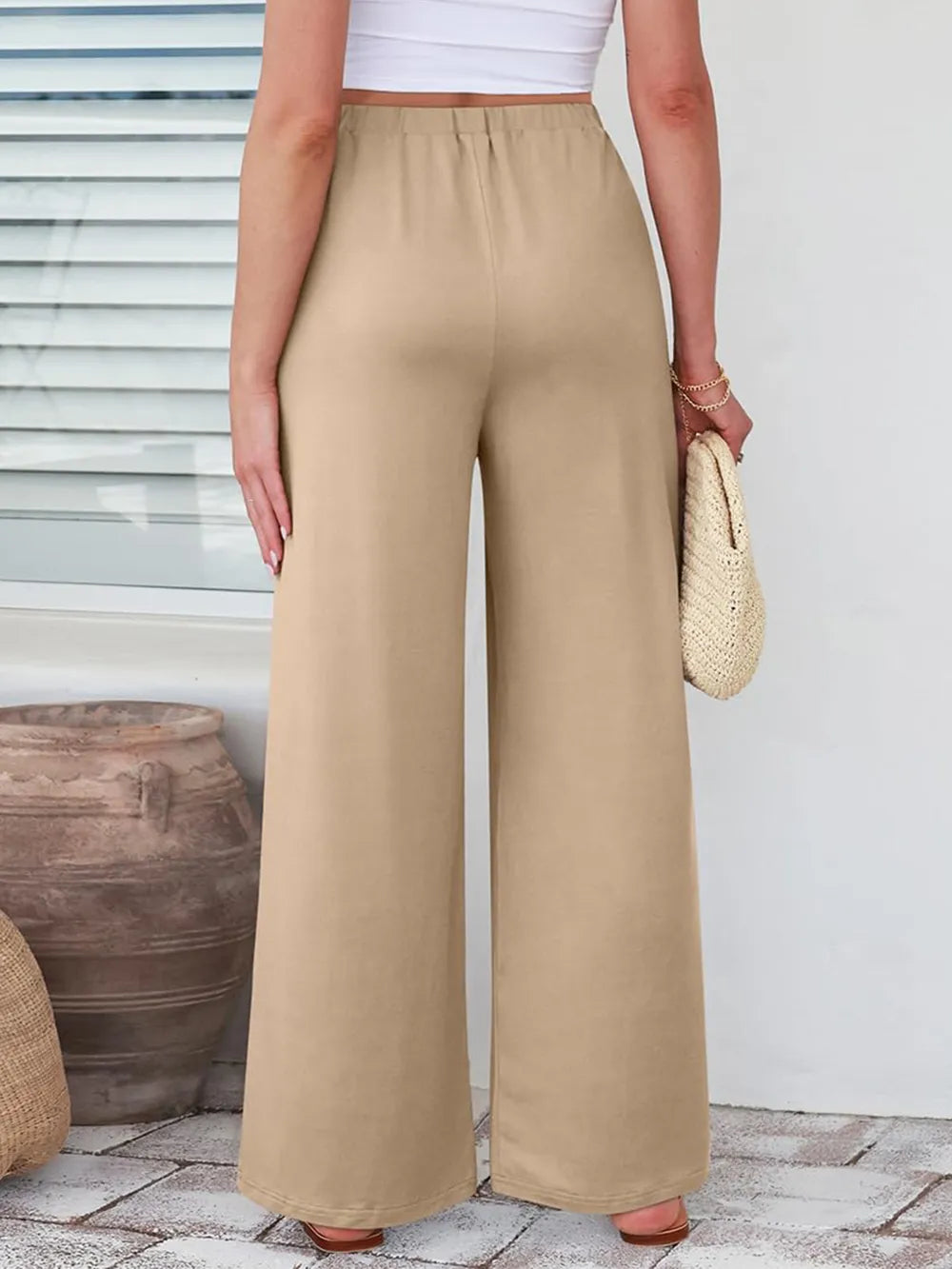 Elastic Waist Wide Leg Pants – Trendsi | ClozArt
