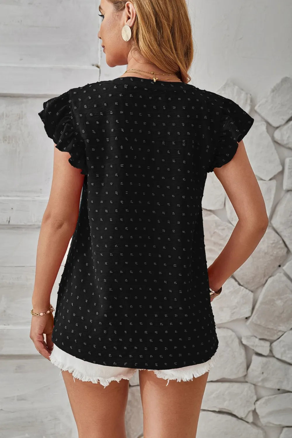 Swiss Dot Ruffled Cap Sleeve T-Shirt – Trendsi | ClozArt