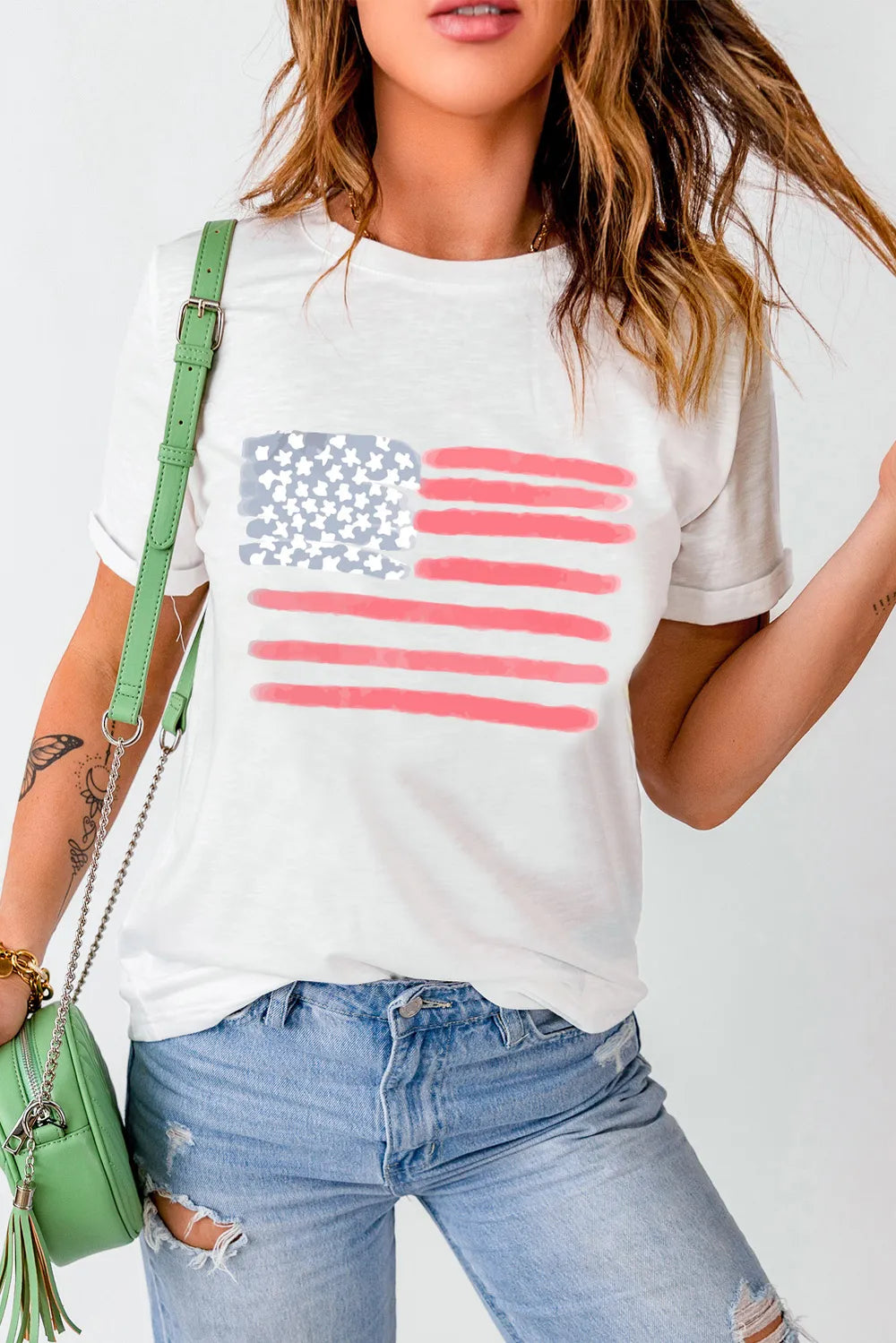US Flag Round Neck Short Sleeve T-Shirt – Trendsi | ClozArt
