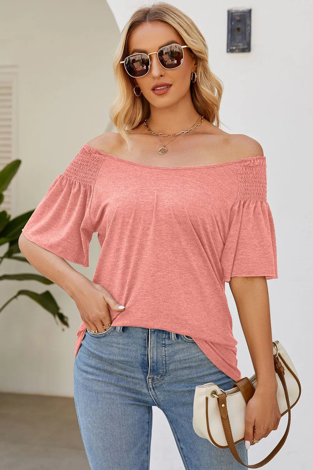 Smocked Round Neck Flutter Sleeve T-Shirt – Trendsi | ClozArt