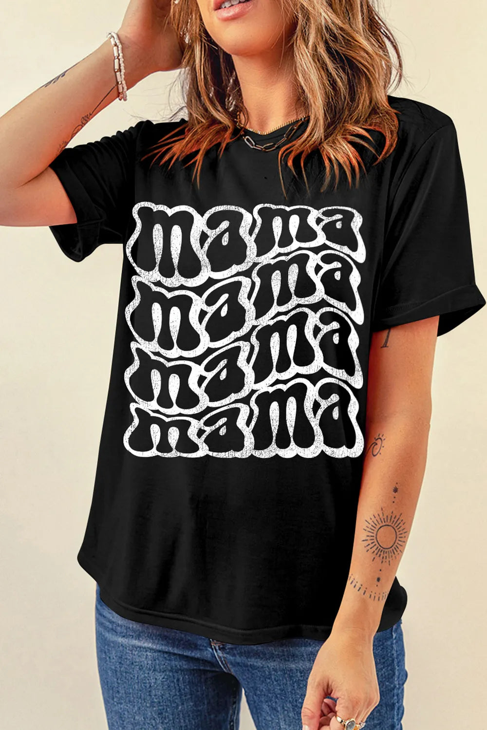 MAMA Round Neck Short Sleeve T-Shirt – Trendsi | ClozArt