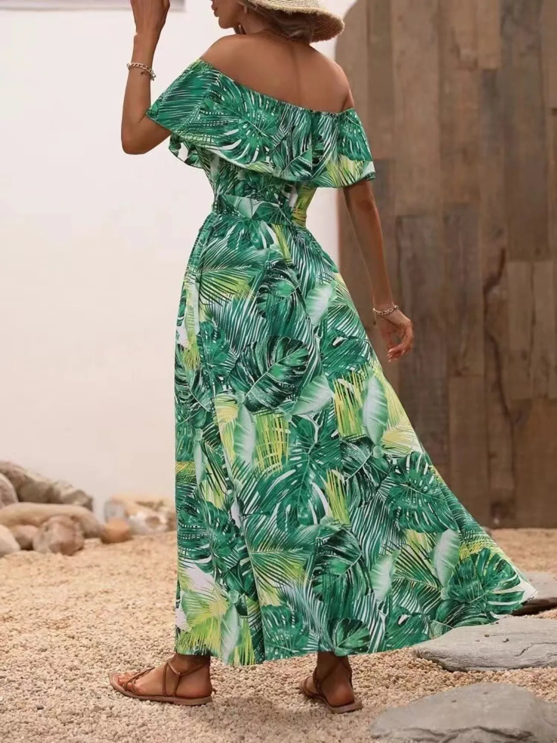 Ruffled Printed Off Shoulder Maxi Dress – Trendsi | ClozArt