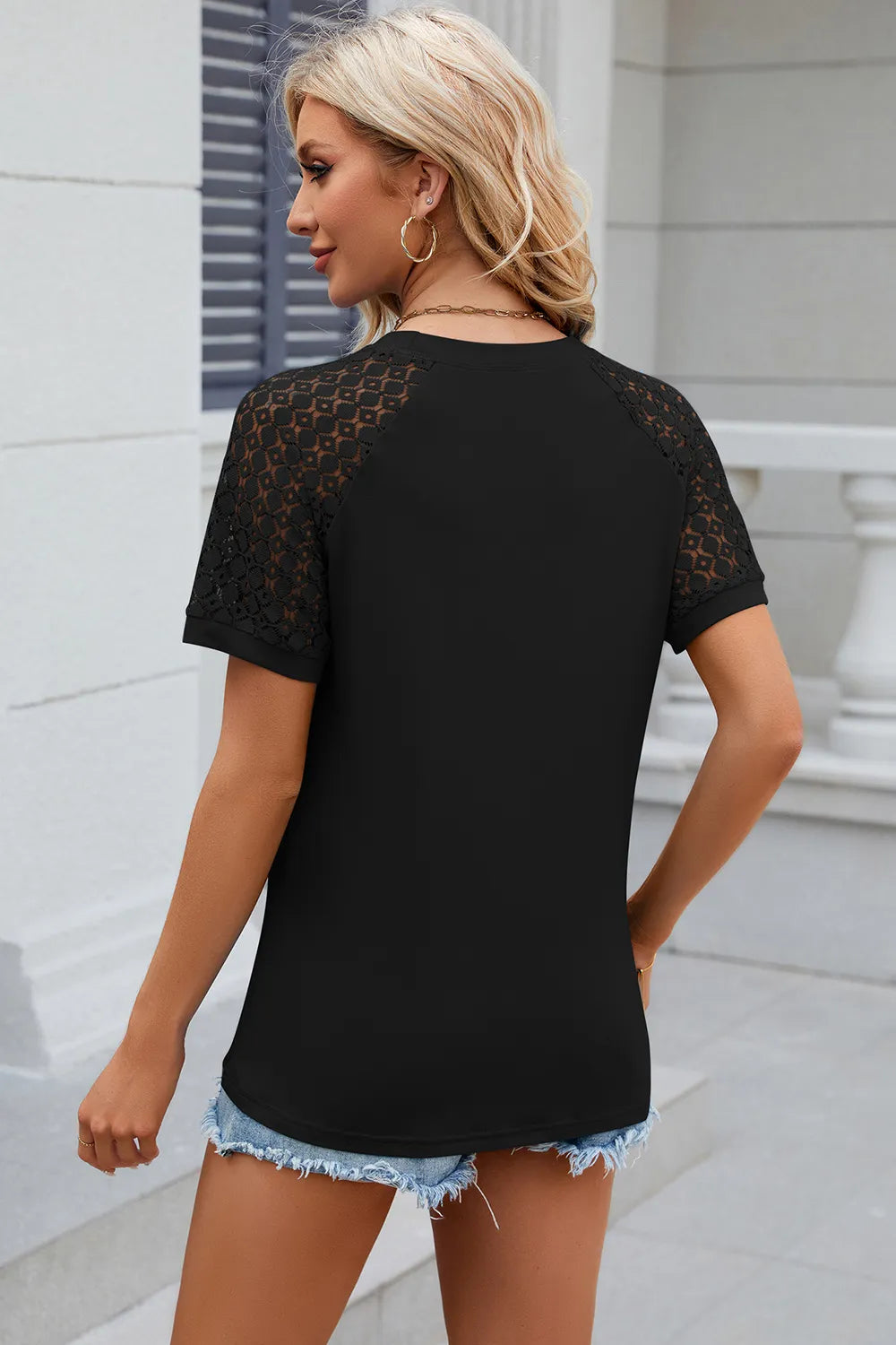 Openwork Round Neck Short Sleeve T-Shirt – Trendsi | ClozArt