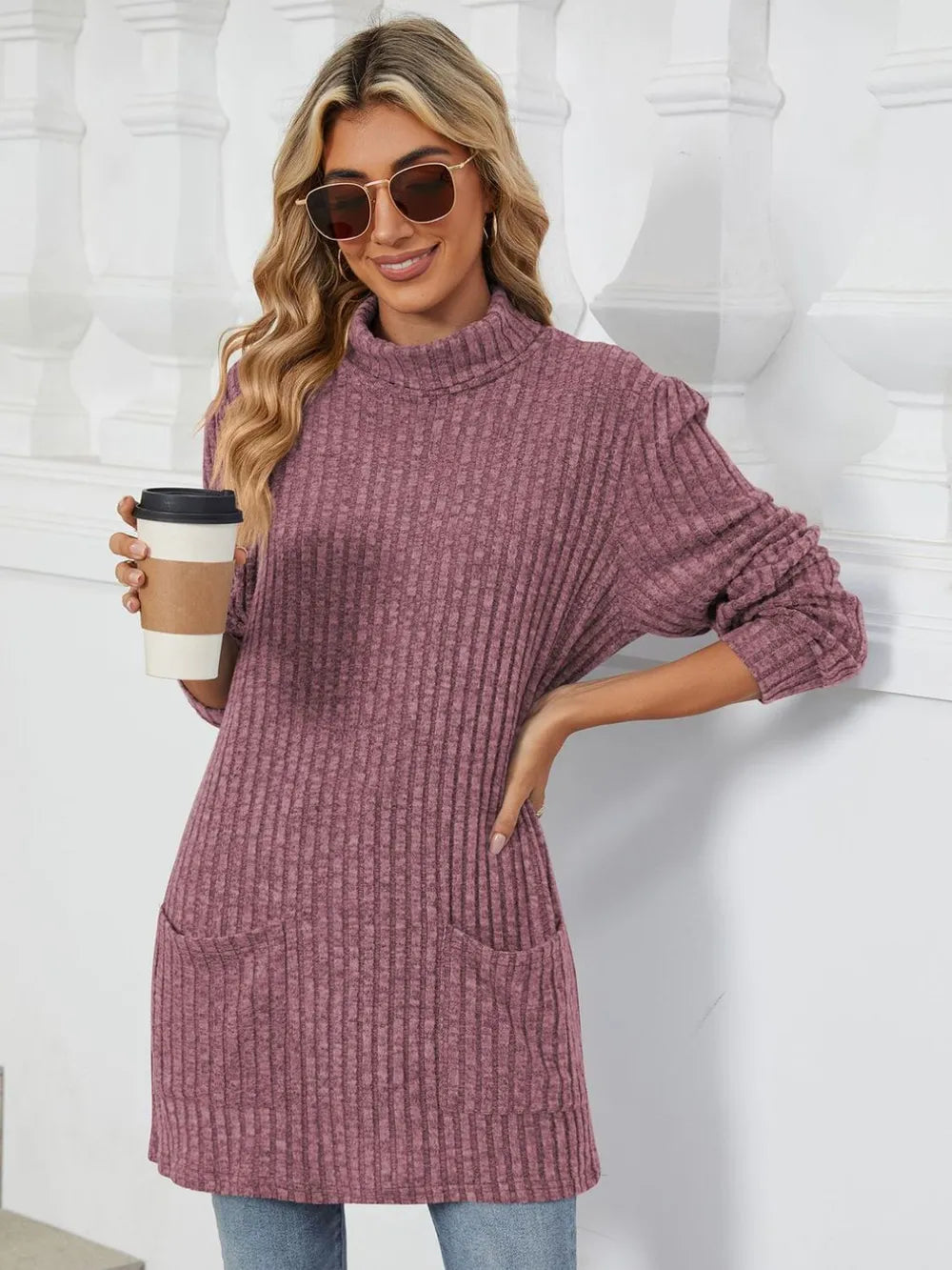 Ribbed Mock Neck Long Sleeve T-Shirt – Trendsi | ClozArt