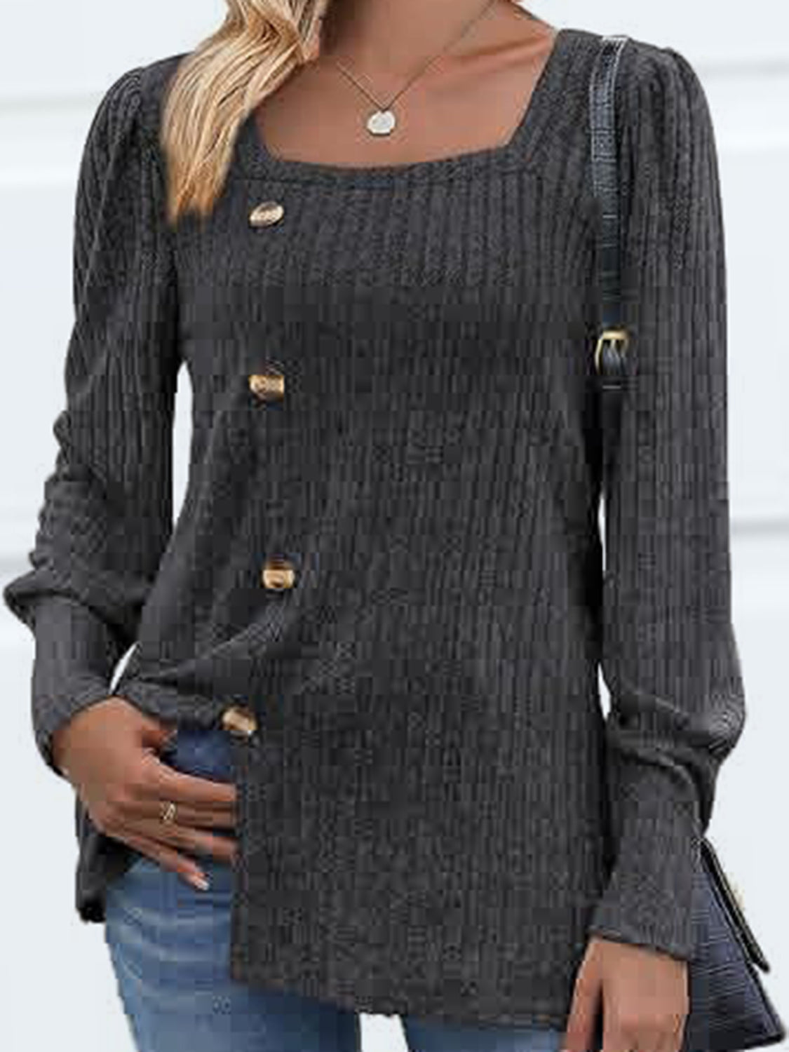 Decorative Button Square Neck Top – Trendsi | ClozArt