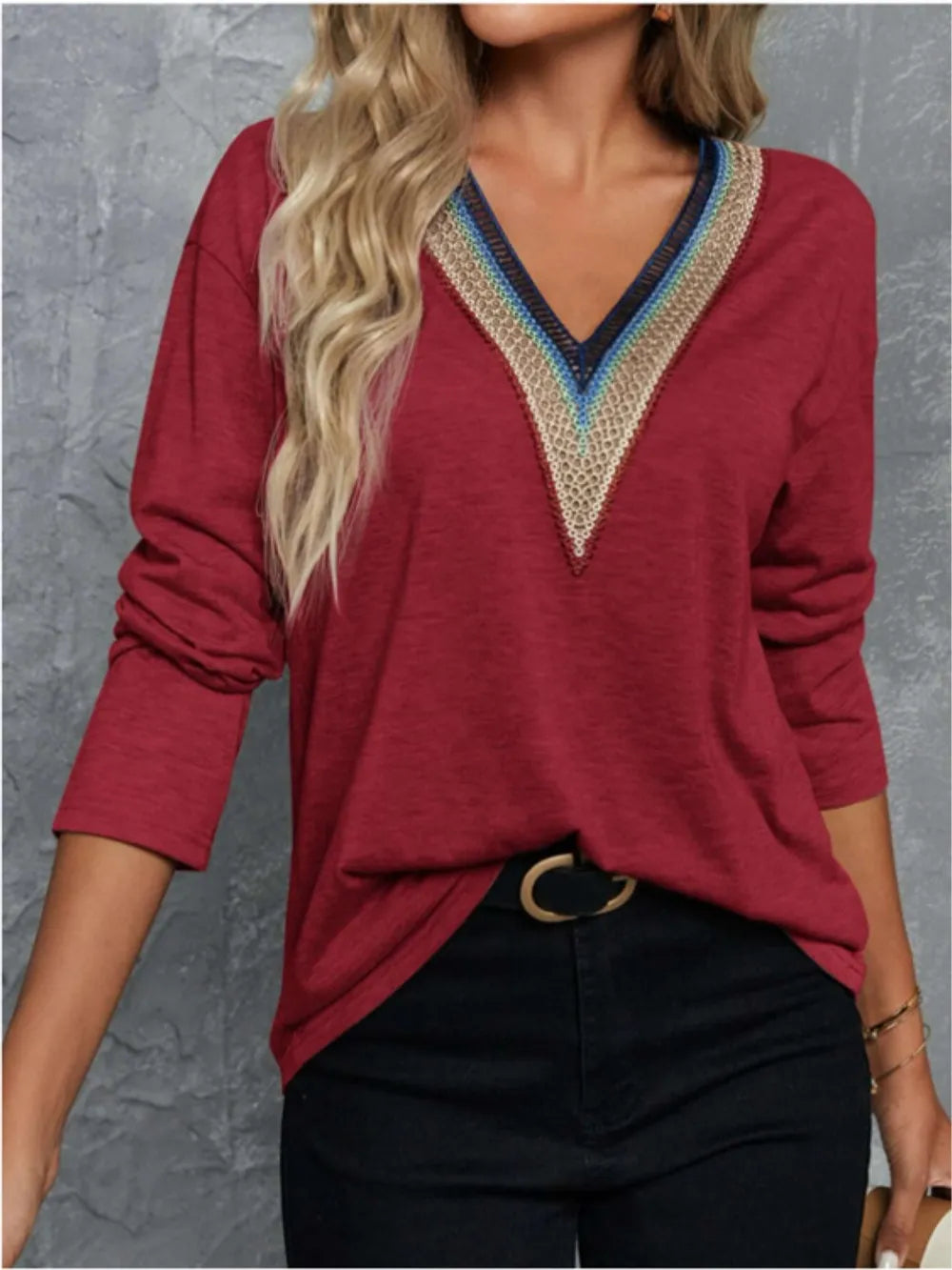 V-Neck Long Sleeve T-Shirt – Trendsi | ClozArt