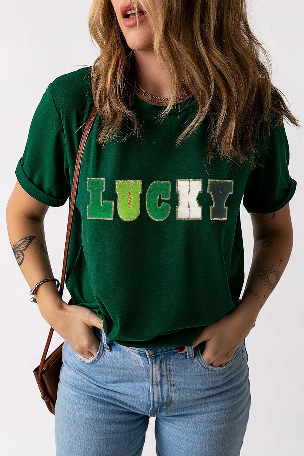 LUCKY Round Neck Short Sleeve T-Shirt – Trendsi | ClozArt