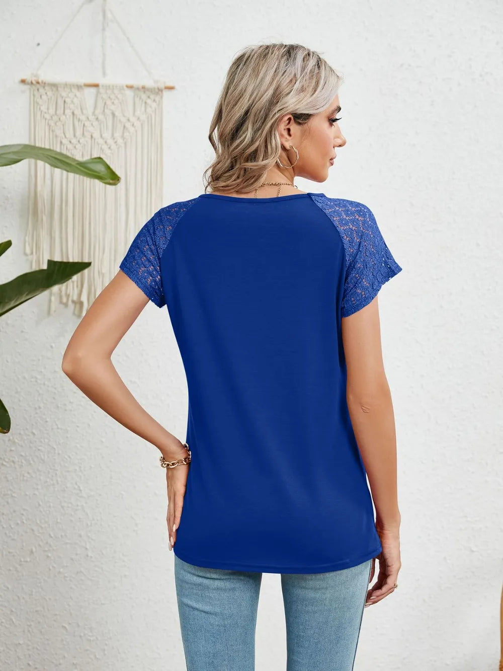 Lace Detail Round Neck Short Sleeve T-Shirt – Trendsi | ClozArt
