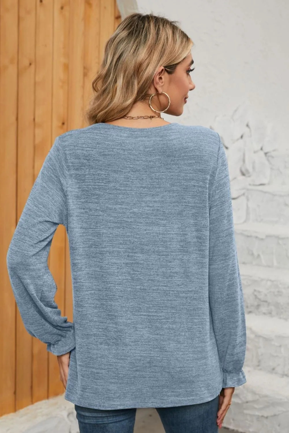 Ruched Round Neck Flounce Sleeve T-Shirt – Trendsi | ClozArt