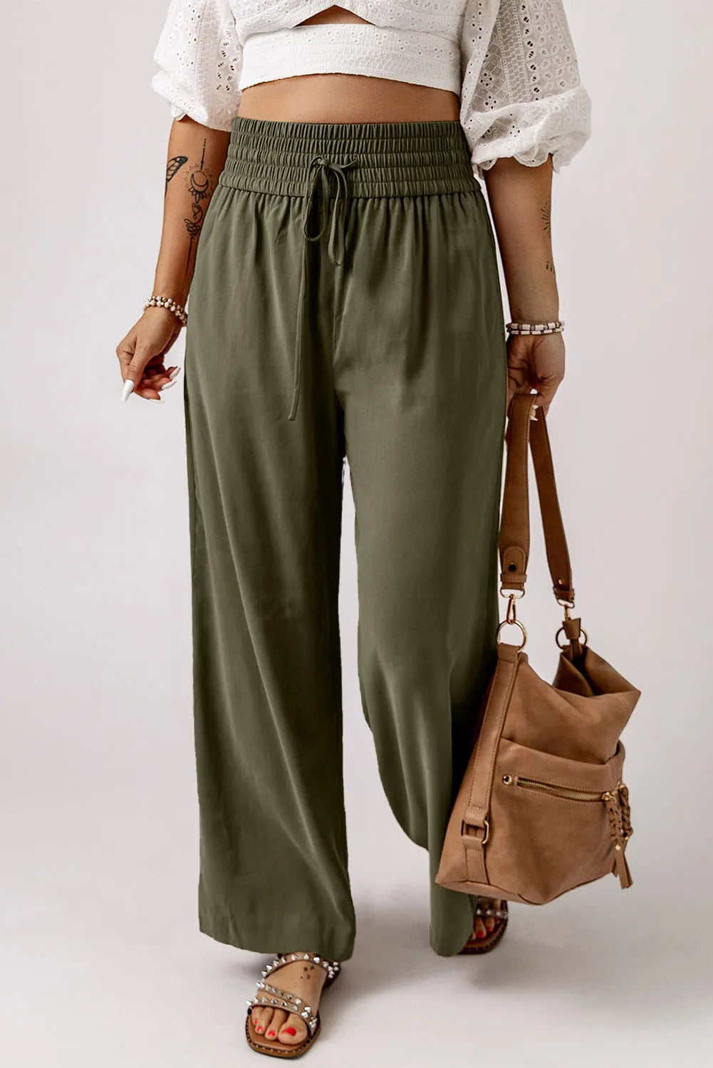 Smocked High Waist Wide Leg Pants – Trendsi | ClozArt