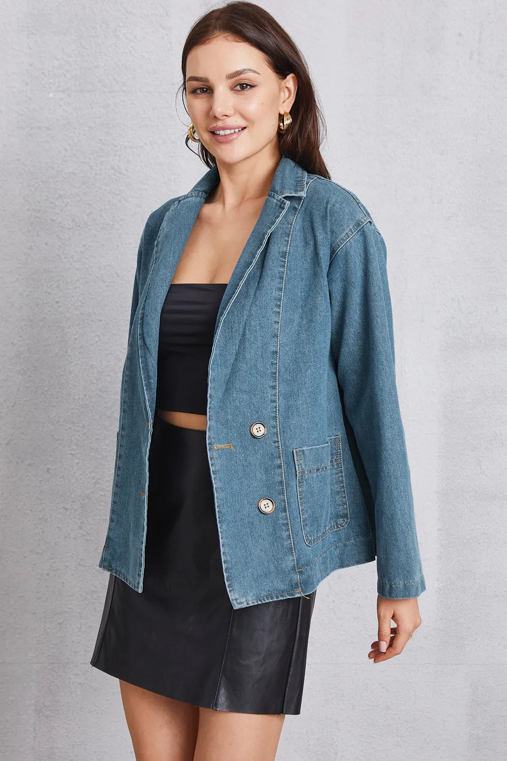 Pocketed Button Up Denim Jacket – Trendsi | ClozArt