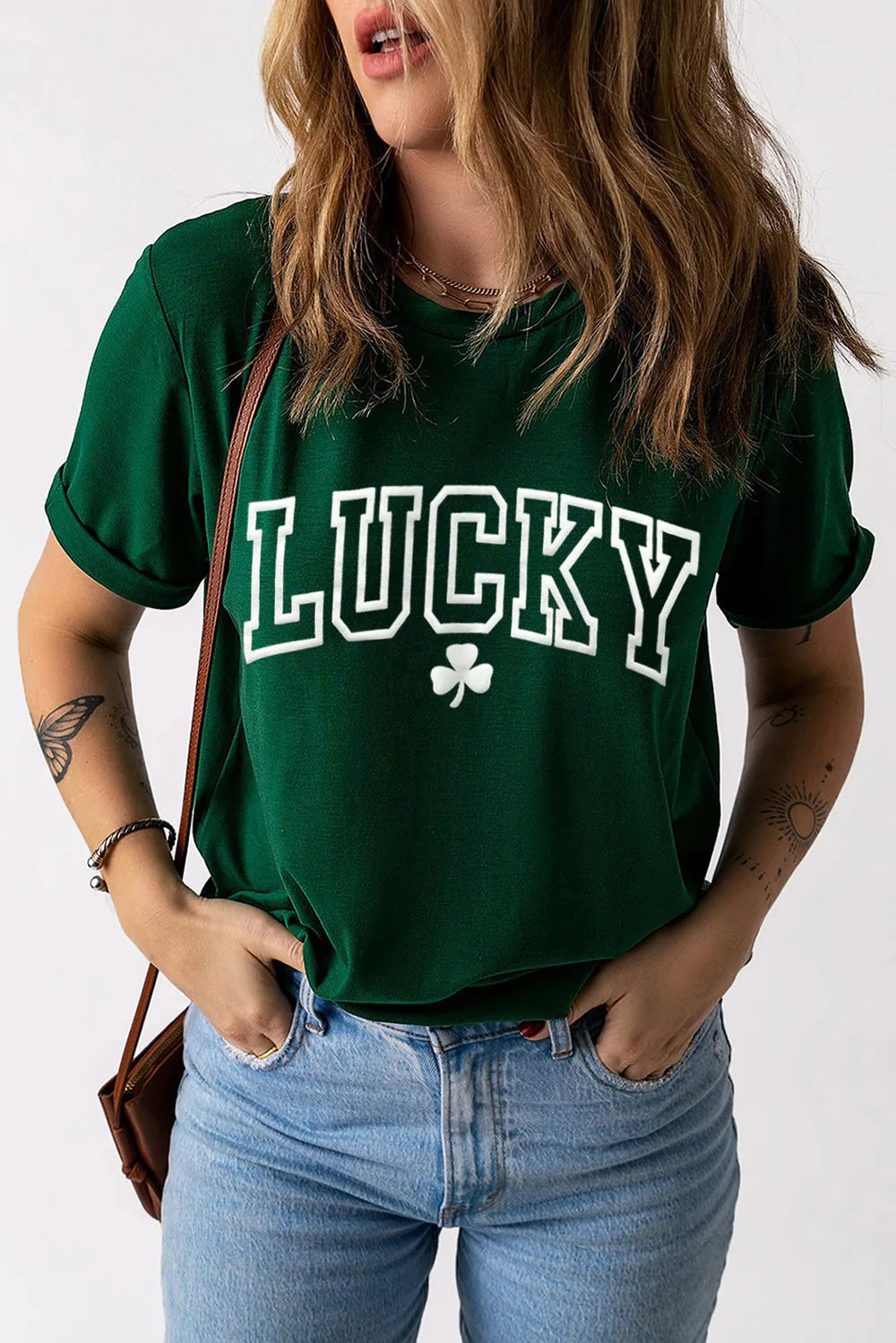 LUCKY Round Neck Short Sleeve T-Shirt – Trendsi | ClozArt
