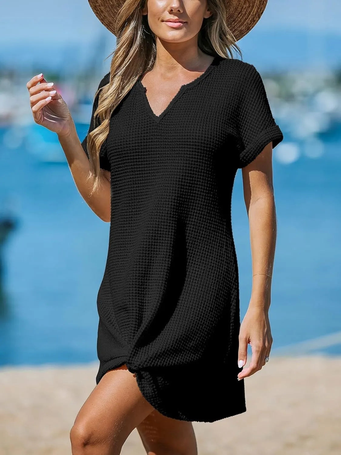 Twisted Front Notched Short Sleeve Dress – Trendsi | ClozArt