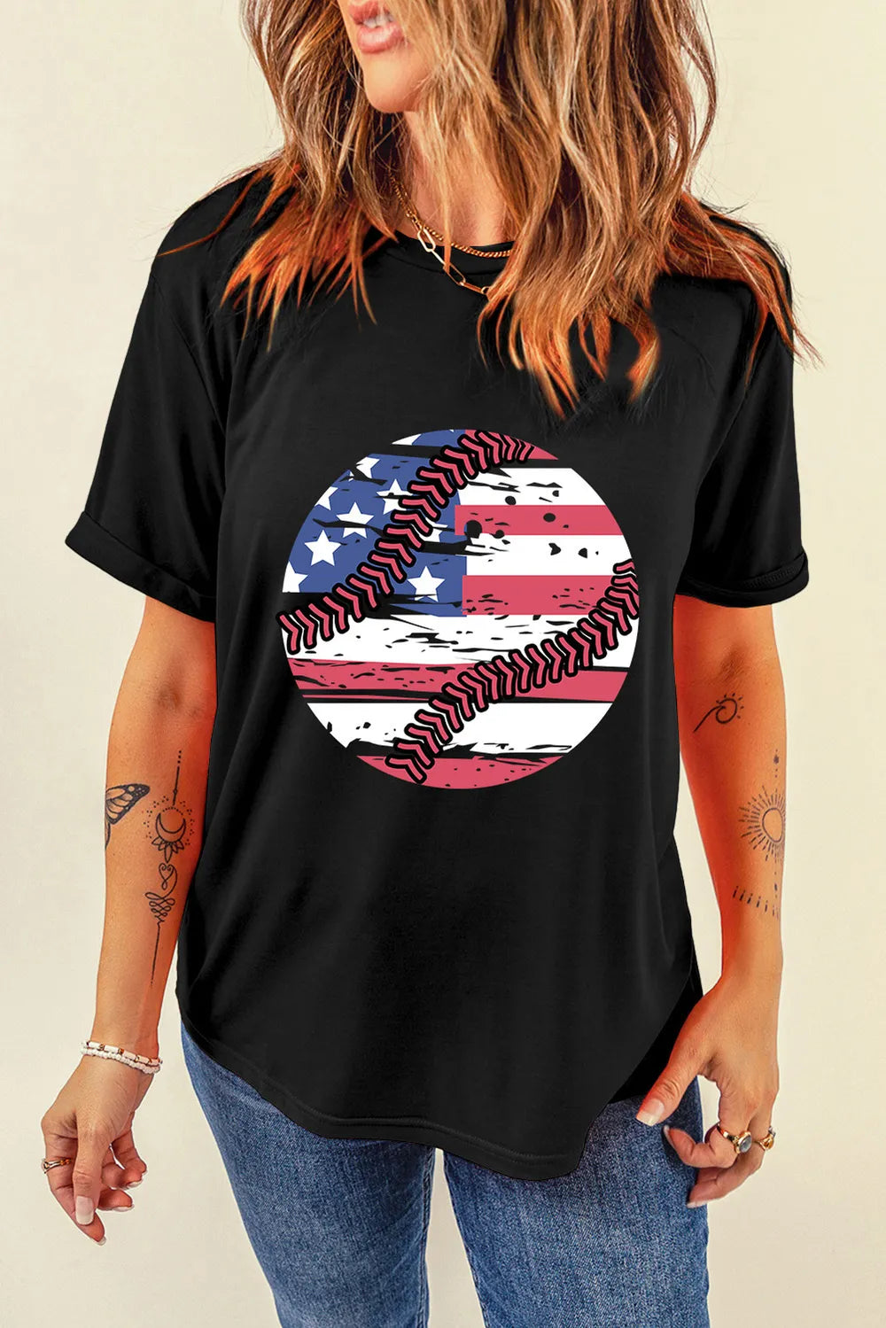 US Flag Round Neck Short Sleeve T-Shirt – Trendsi | ClozArt