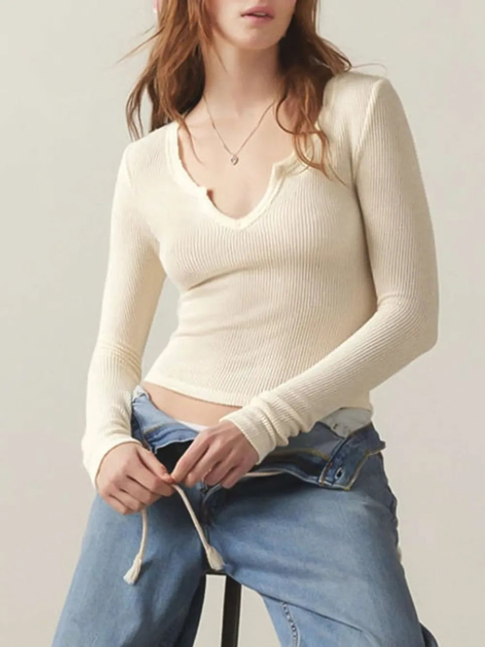Notched Long Sleeve T-Shirt – Trendsi | ClozArt