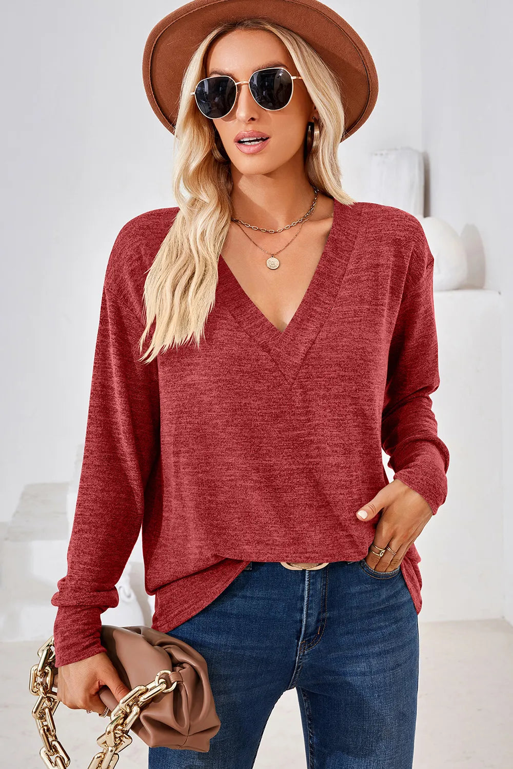 V-Neck Dropped Shoulder T-Shirt – Trendsi | ClozArt