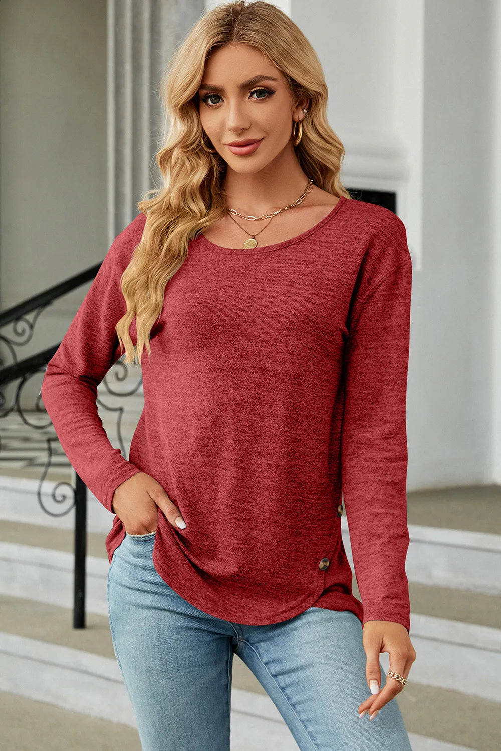 Round Neck Long Sleeve T-Shirt – Trendsi | ClozArt
