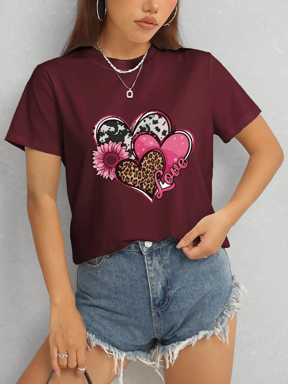 Heart Round Neck Short Sleeve T-Shirt – Trendsi | ClozArt