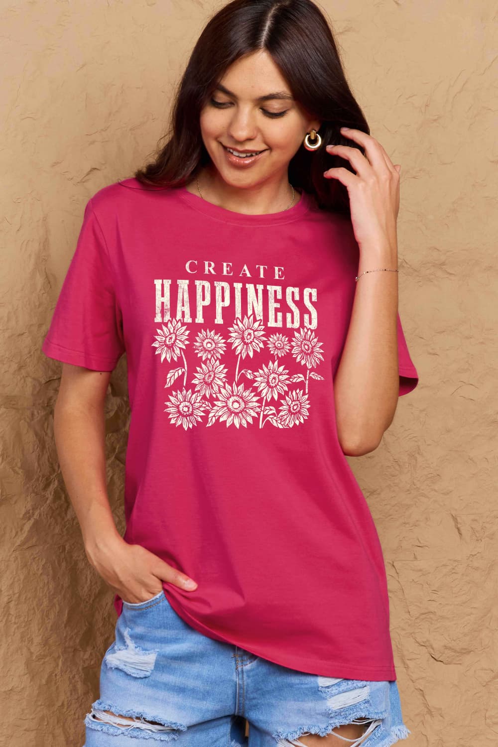 Simply Love Full Size CREATE HAPPINESS Graphic Cotton T-Shirt – Trendsi | ClozArt