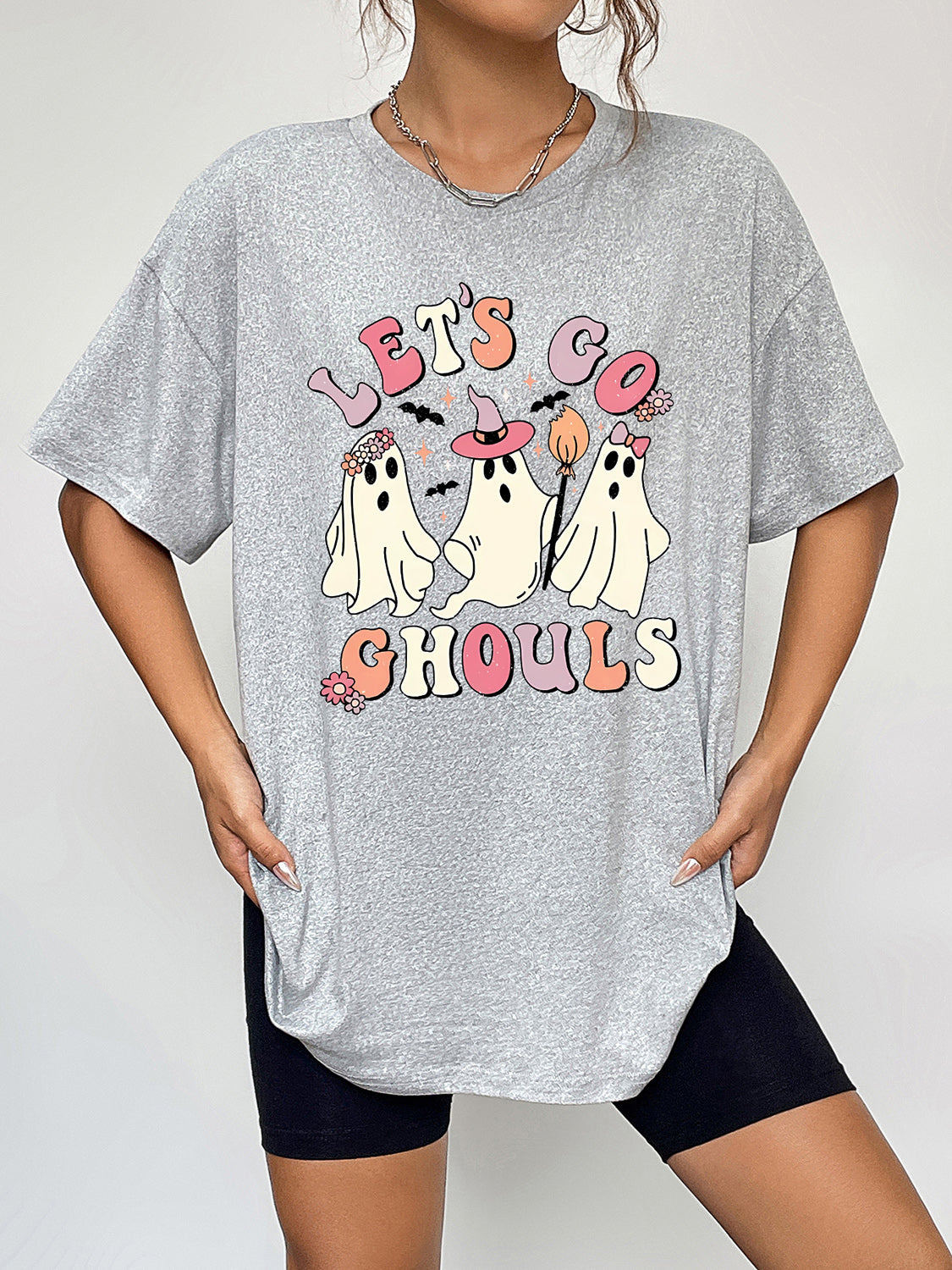 Round Neck Short Sleeve LET'S GO GHOULS Graphic T-Shirt – Trendsi | ClozArt