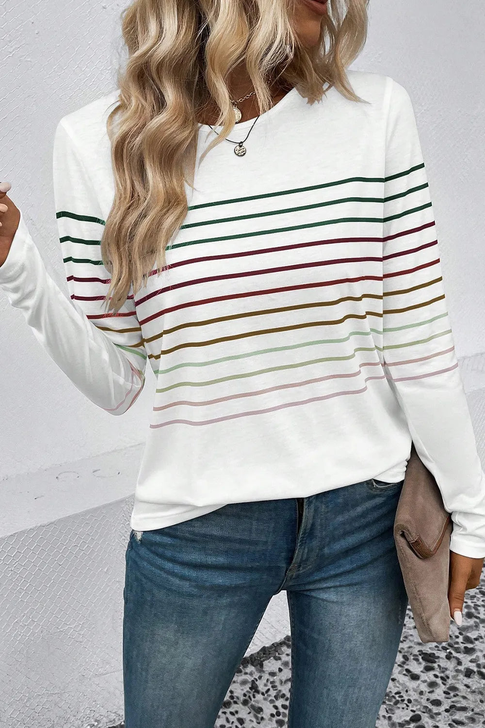 Striped Round Neck Long Sleeve T-Shirt – Trendsi | ClozArt