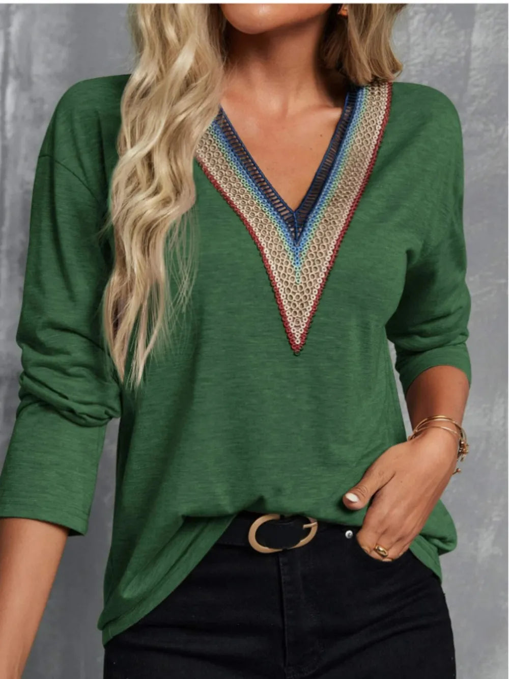 V-Neck Long Sleeve T-Shirt – Trendsi | ClozArt