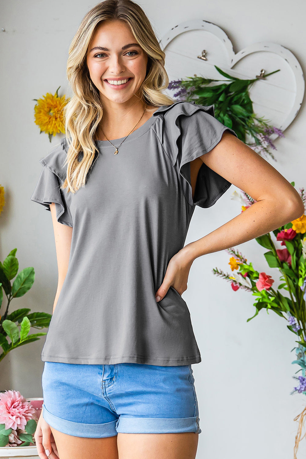 Layered Flutter Sleeve Round Neck Top – Trendsi | ClozArt