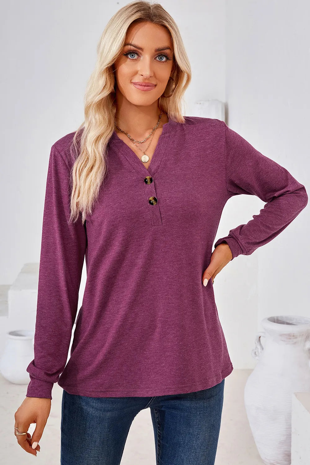 Notched Long Sleeve T-Shirt – Trendsi | ClozArt