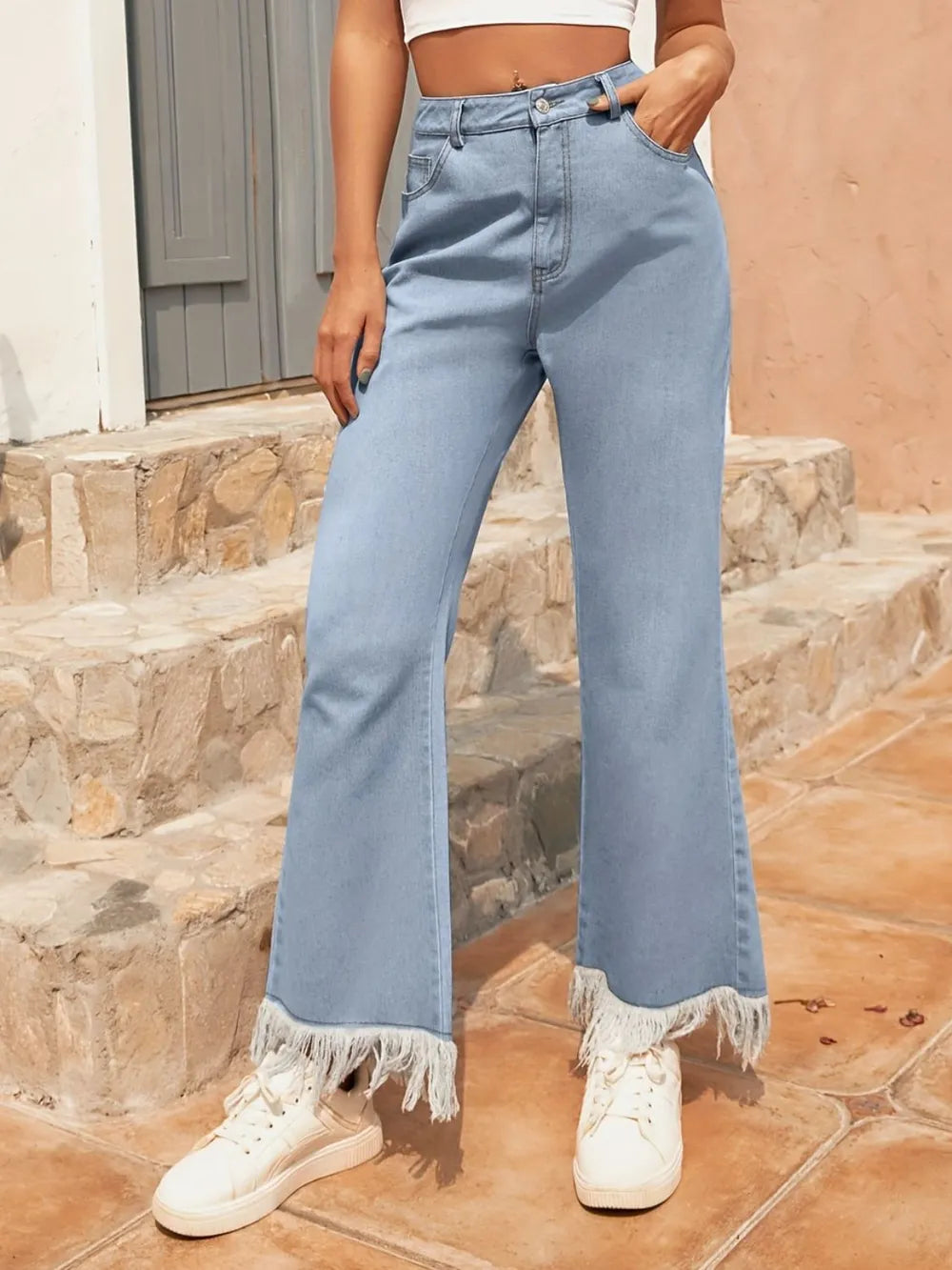 Raw Hem Bootcut Jeans with Pockets – Trendsi | ClozArt