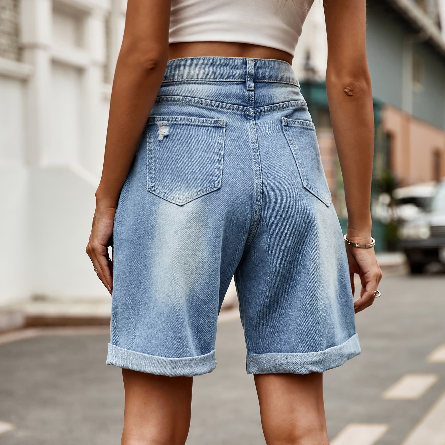 Distressed Buttoned Denim Shorts with Pockets – Trendsi | ClozArt