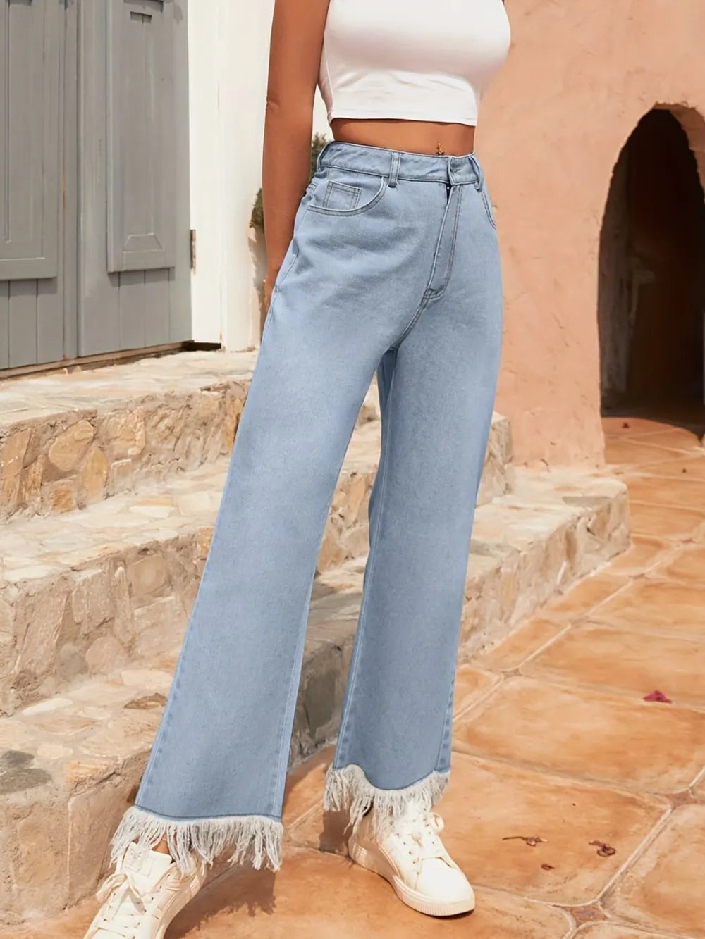Raw Hem Bootcut Jeans with Pockets – Trendsi | ClozArt
