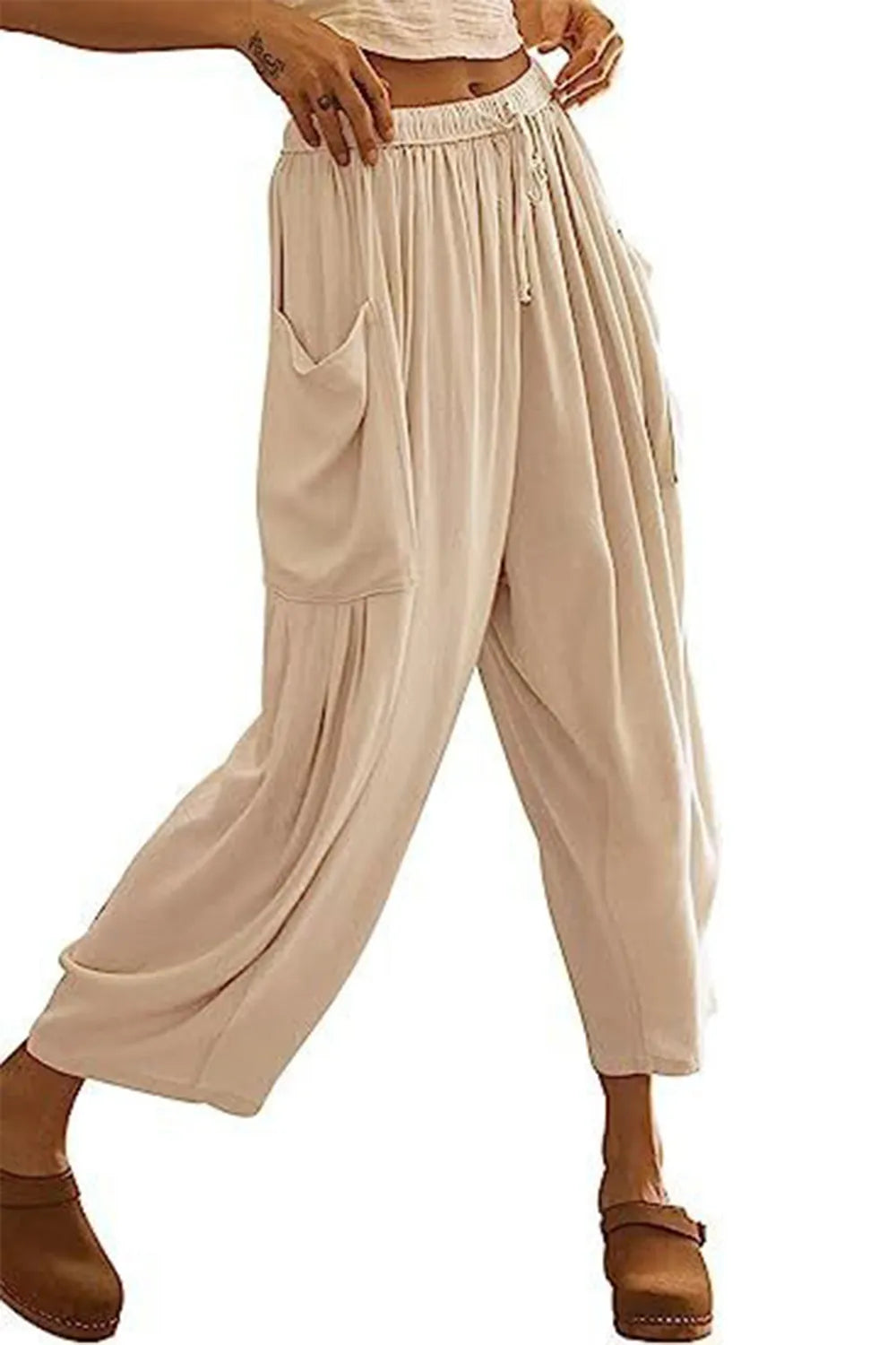 Full Size Pocketed Drawstring Wide Leg Pants – Trendsi | ClozArt