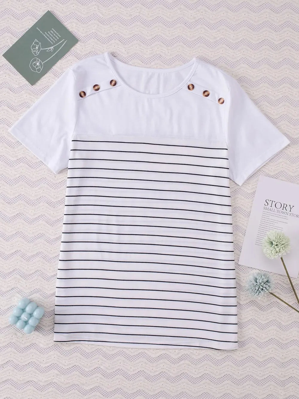 Striped Round Neck Short Sleeve T-Shirt – Trendsi | ClozArt