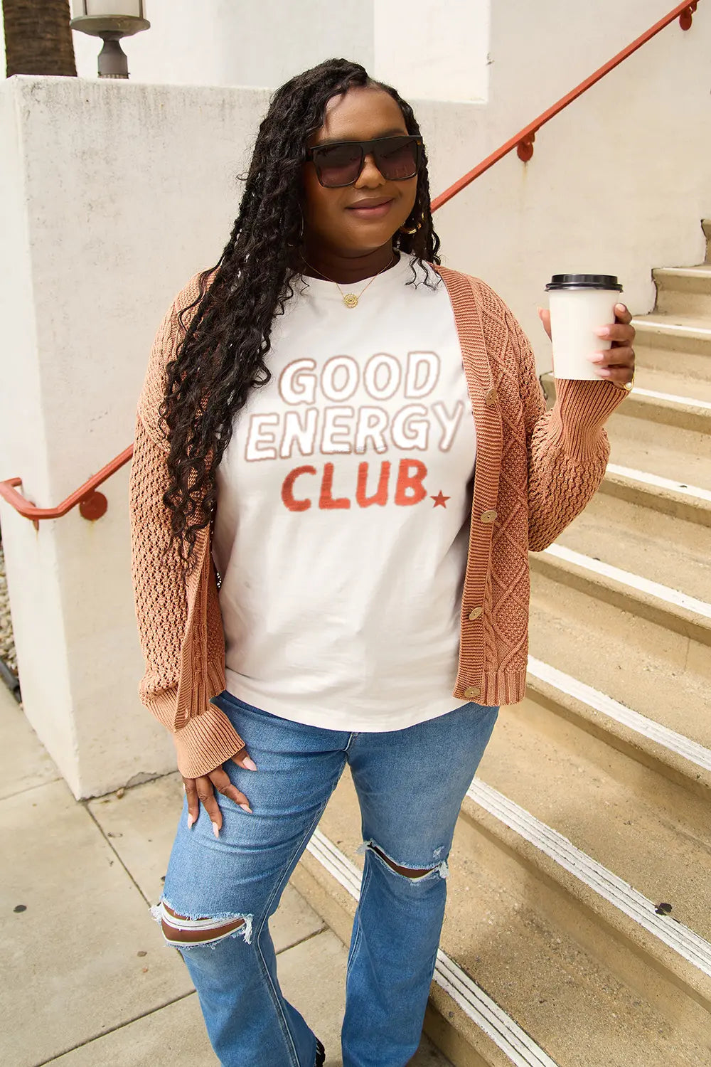 Simply Love Full Size GOOD ENERGY CLUB Short Sleeve T-Shirt – Trendsi | ClozArt