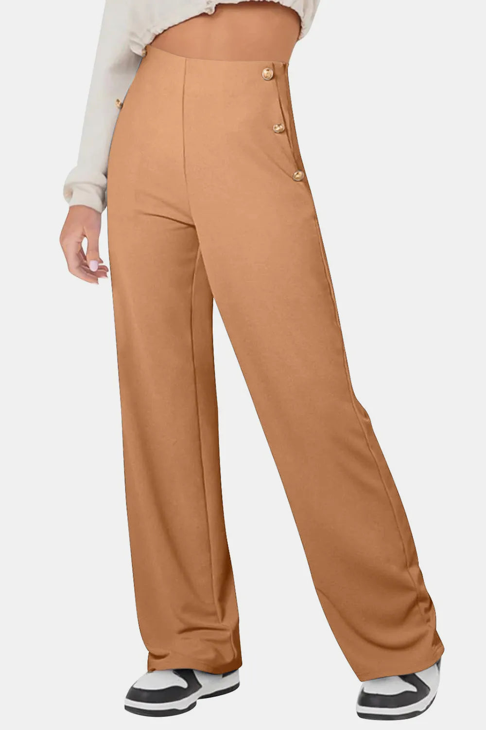Decorative Button High Rise Pants – Trendsi | ClozArt