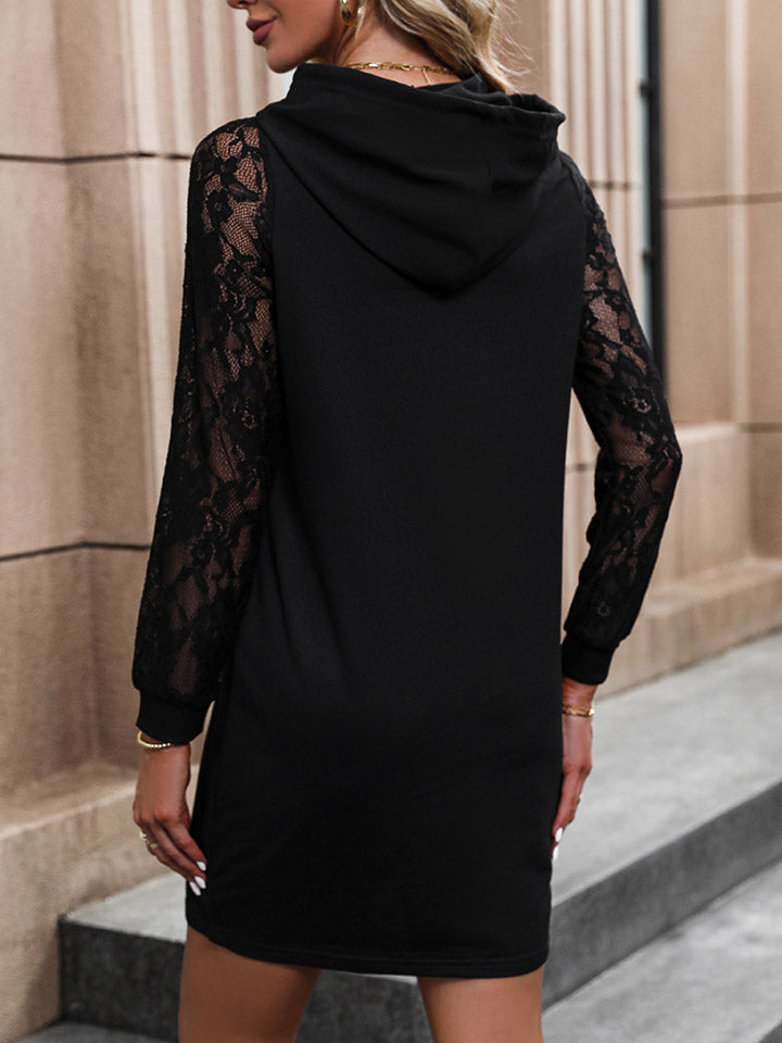 Perfee Lace Trim Long Sleeve Hooded Dress – Trendsi | ClozArt