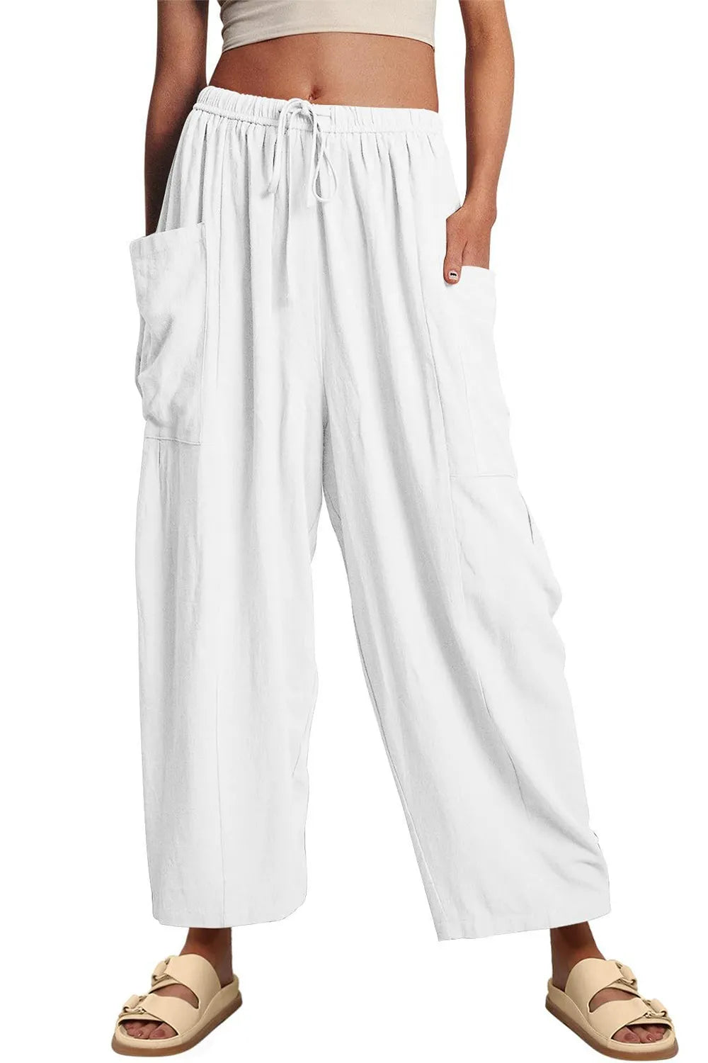 Full Size Pocketed Drawstring Wide Leg Pants – Trendsi | ClozArt