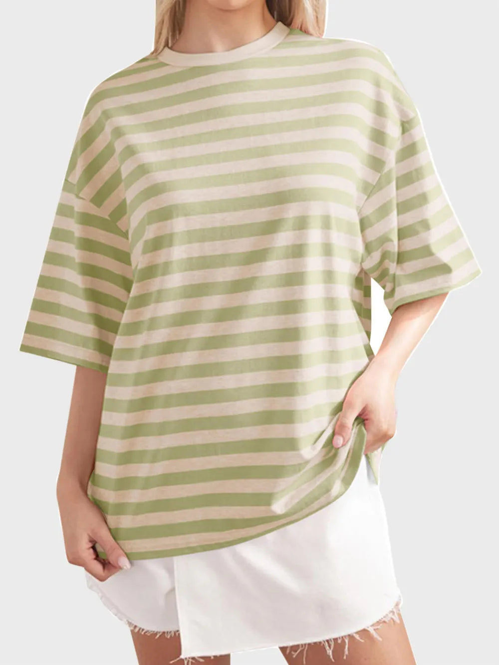Striped Round Neck Half Sleeve T-Shirt – Trendsi | ClozArt