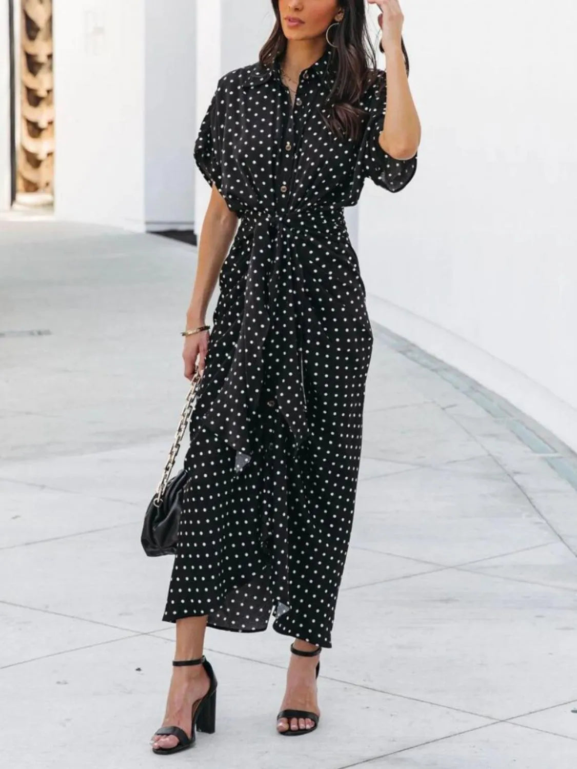 Polka Dot Short Sleeve Midi Dress – Trendsi | ClozArt