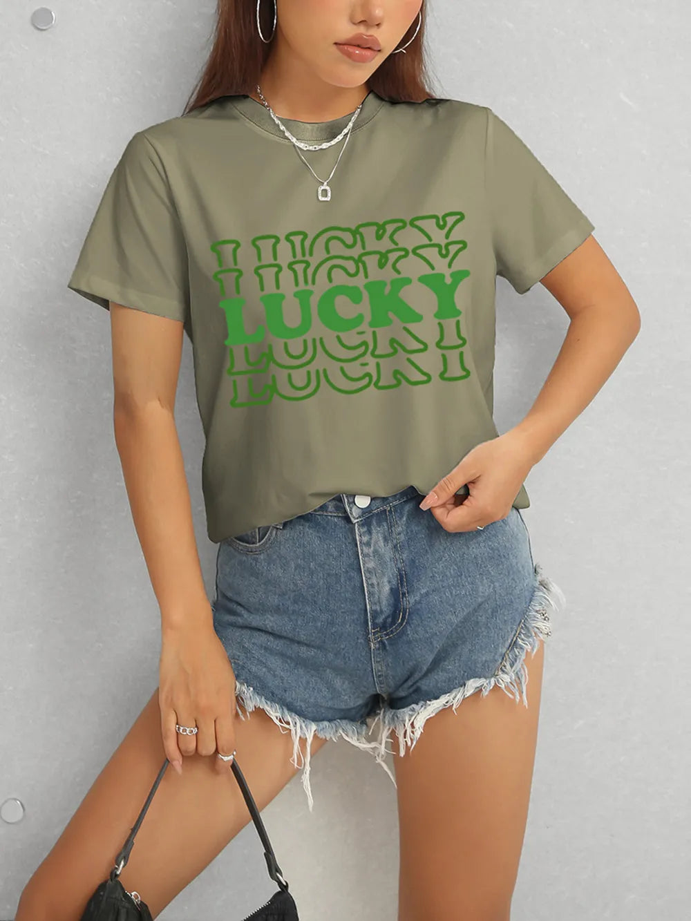 LUCKY Round Neck Short Sleeve T-Shirt – Trendsi | ClozArt
