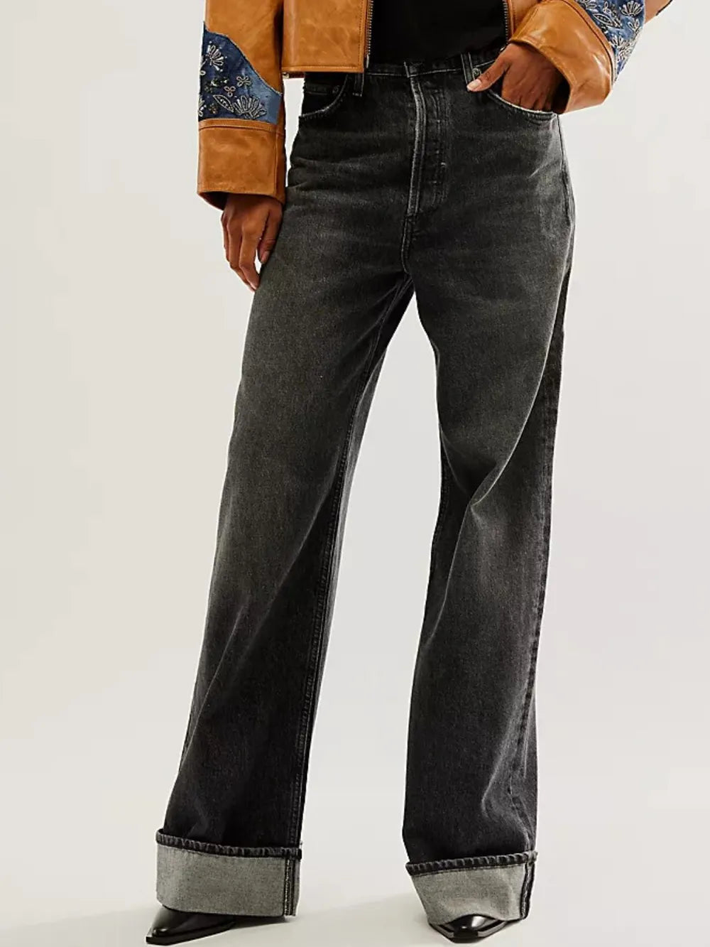 Cuffed Jeans with Pockets – Trendsi | ClozArt