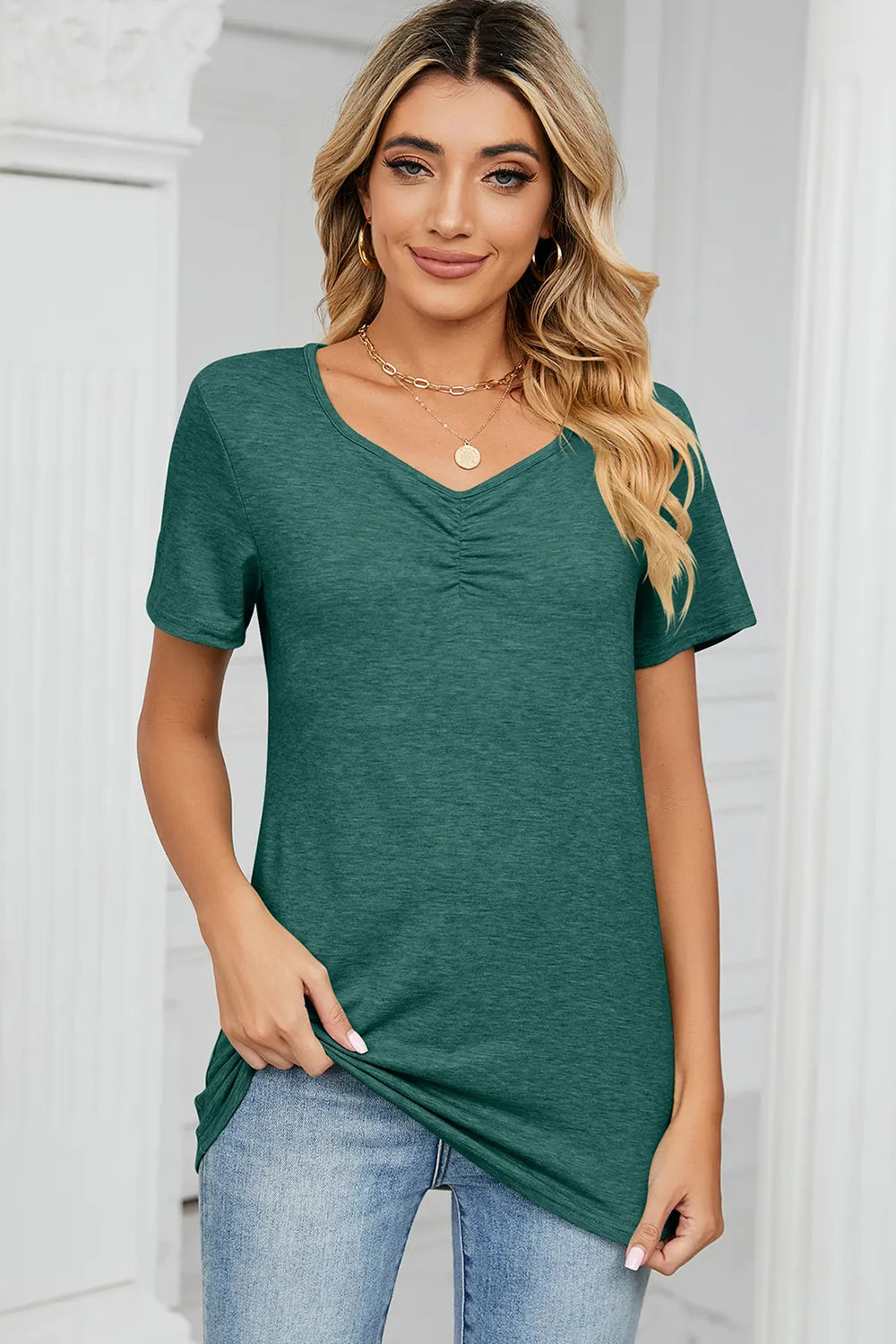 Ruched Heathered Short Sleeve T-Shirt – Trendsi | ClozArt