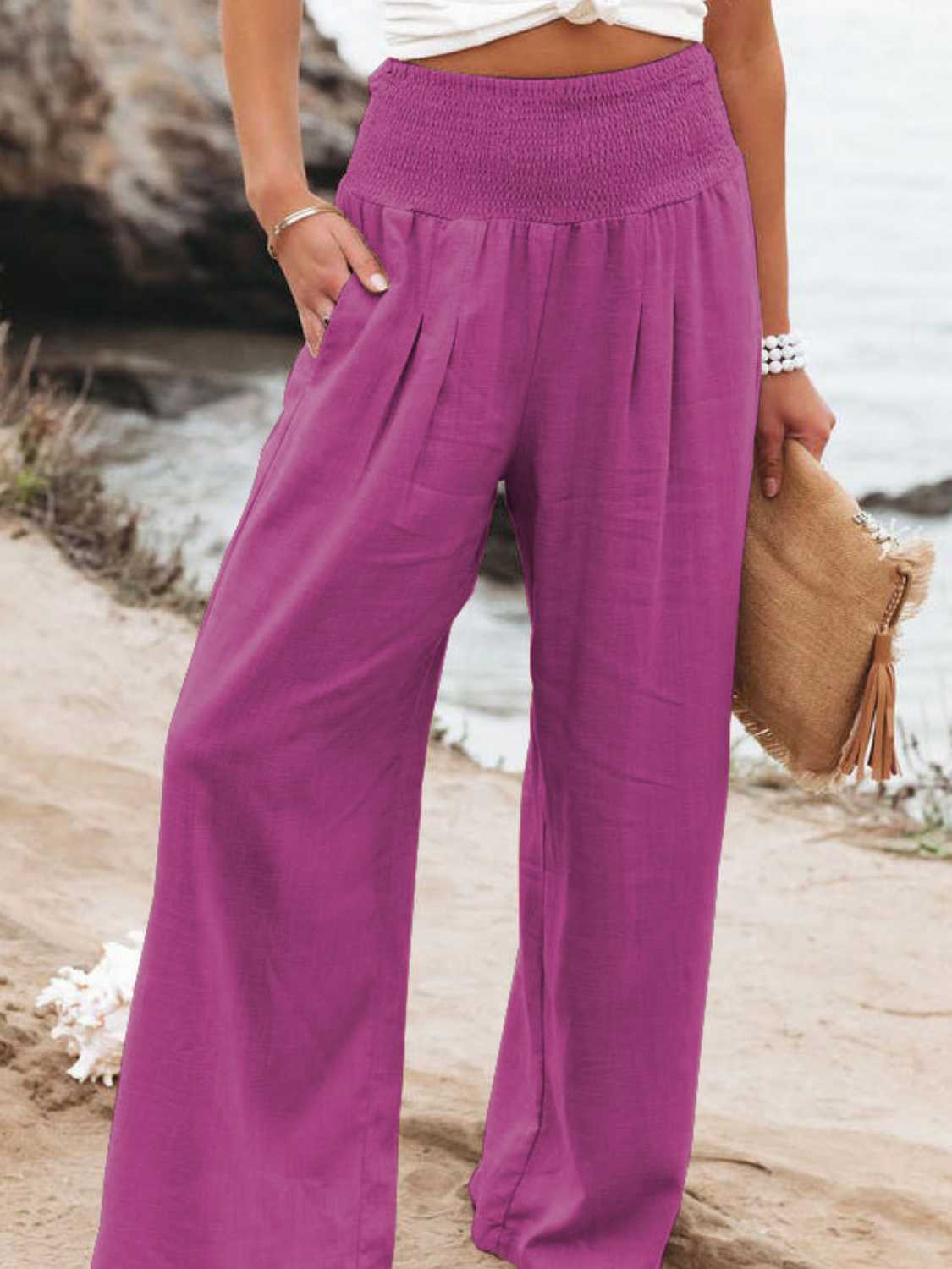 Full Size Smocked Waist Wide Leg Pants – Trendsi | ClozArt