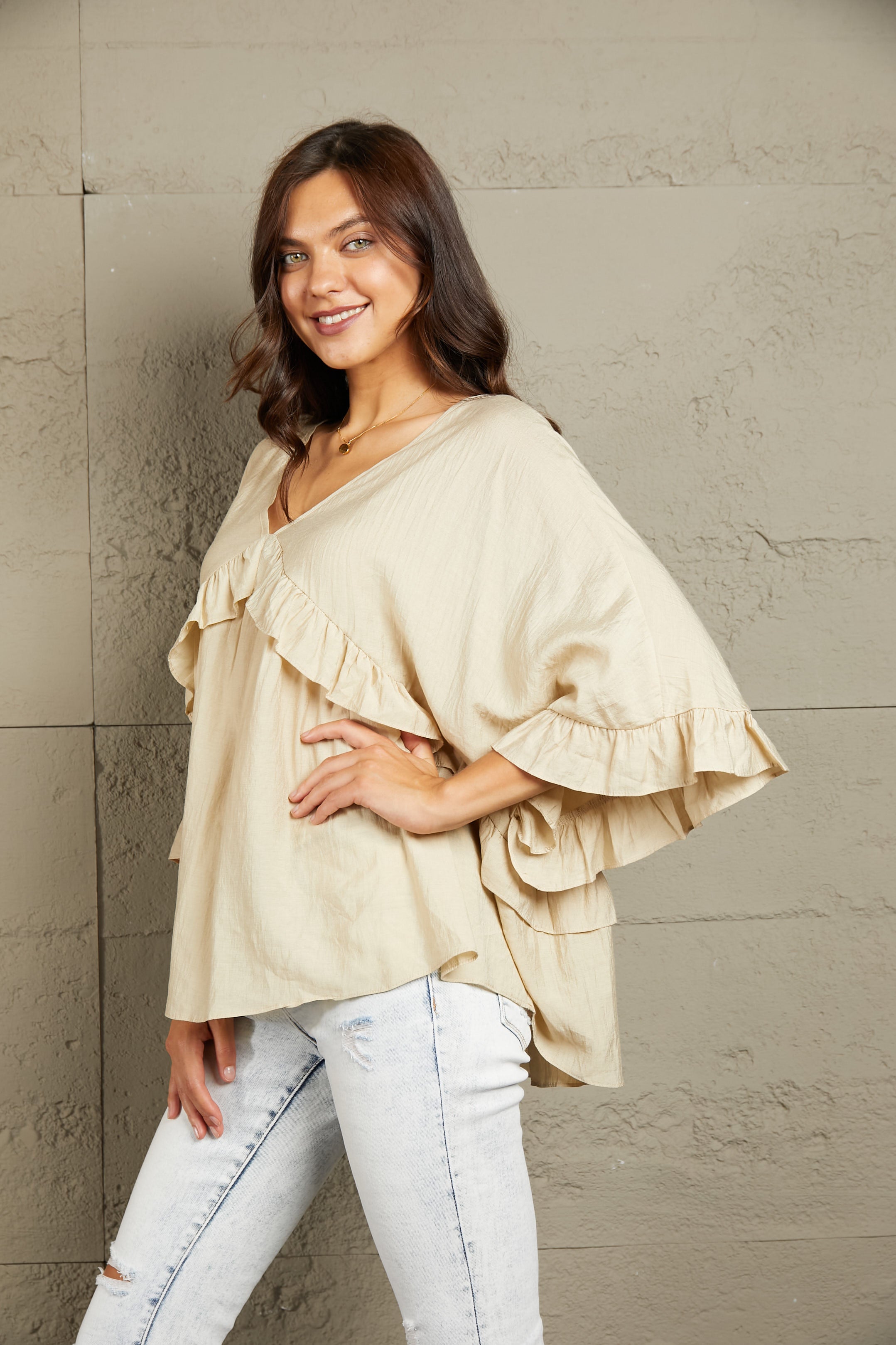 Ruffled V-Neck Half Sleeve Blouse – Trendsi | ClozArt