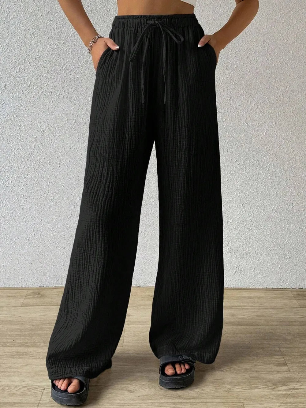 Drawstring Wide Leg Pants – Trendsi | ClozArt