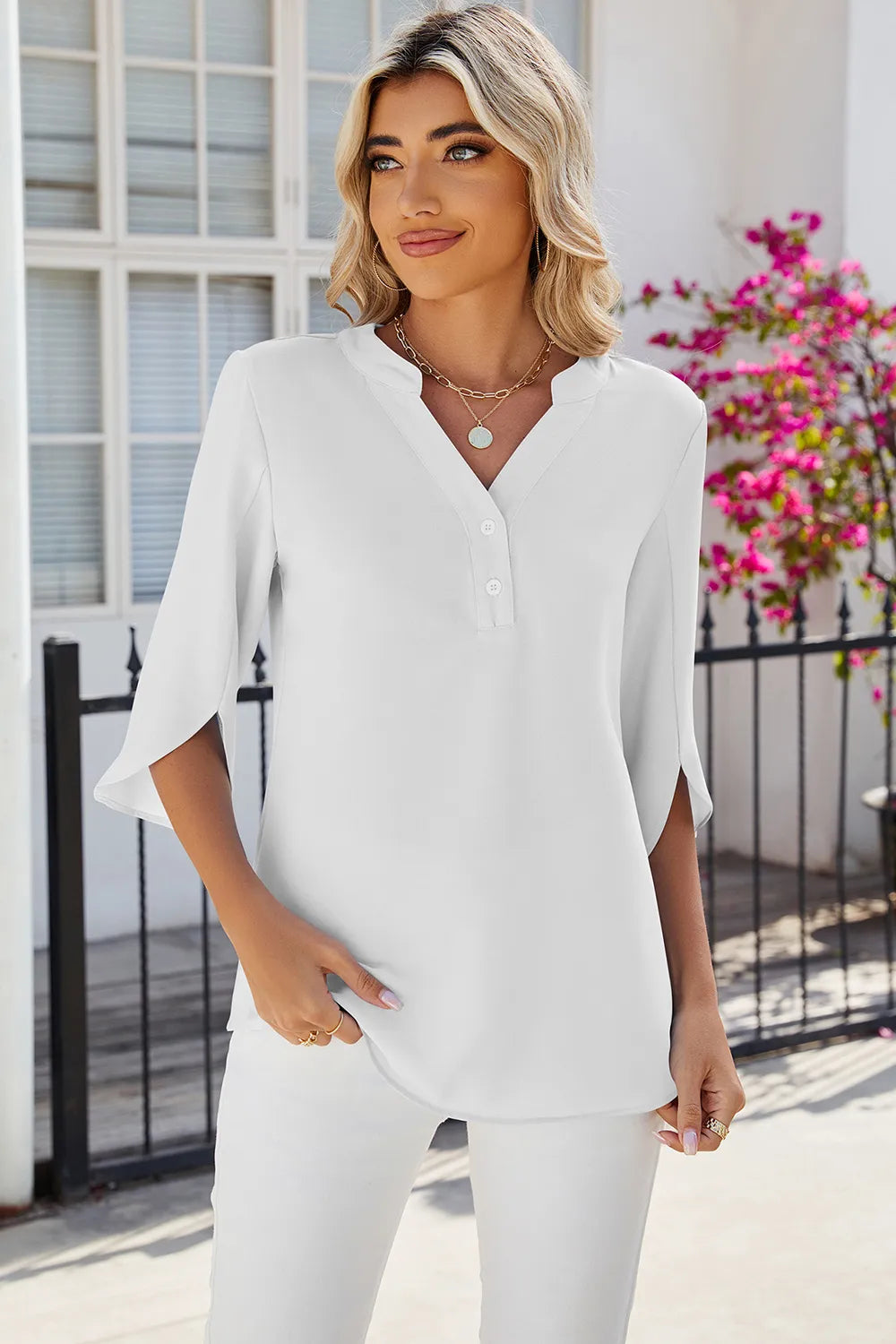 Notched Half Button T-Shirt – Trendsi | ClozArt