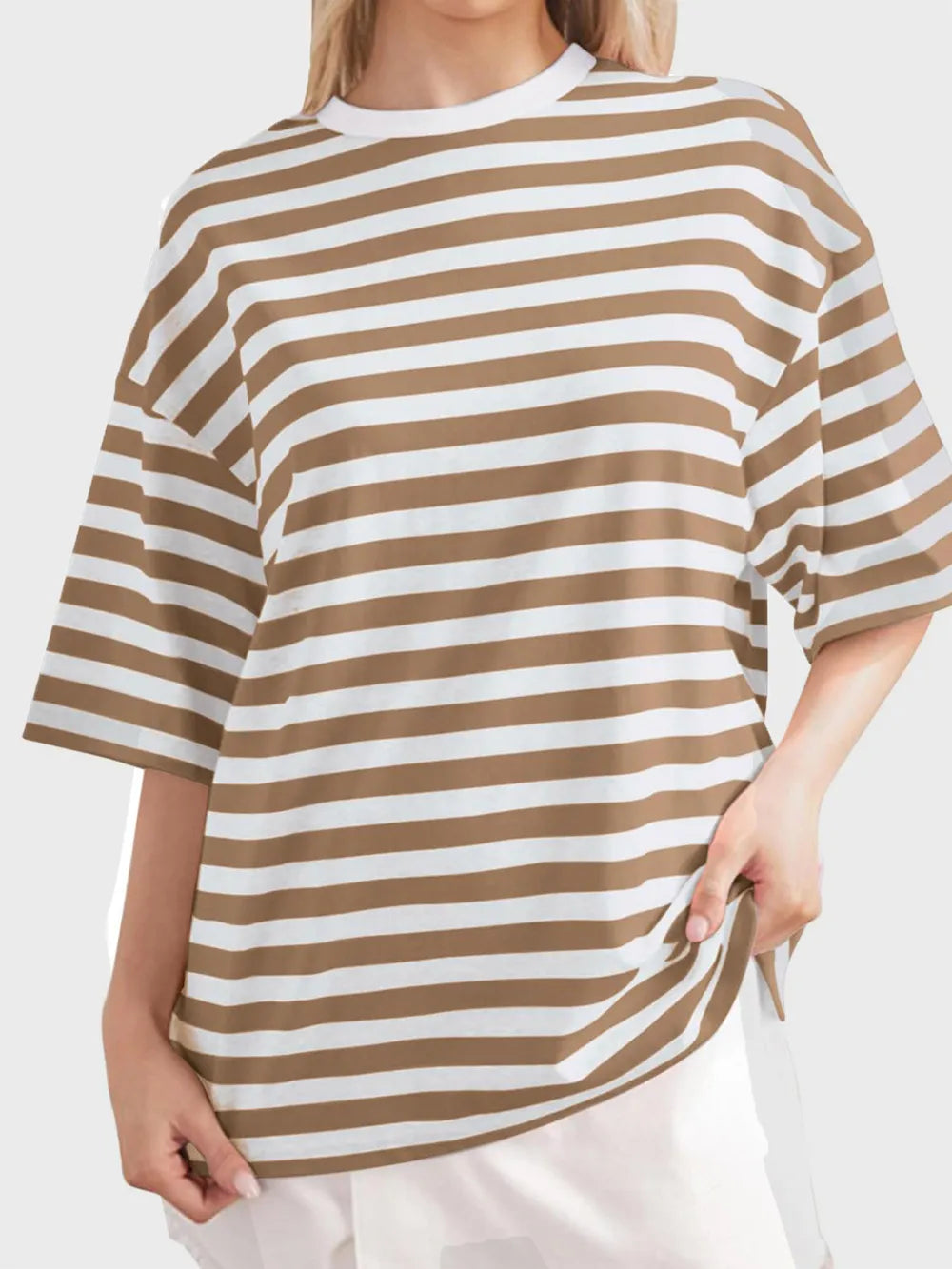 Striped Round Neck Half Sleeve T-Shirt – Trendsi | ClozArt