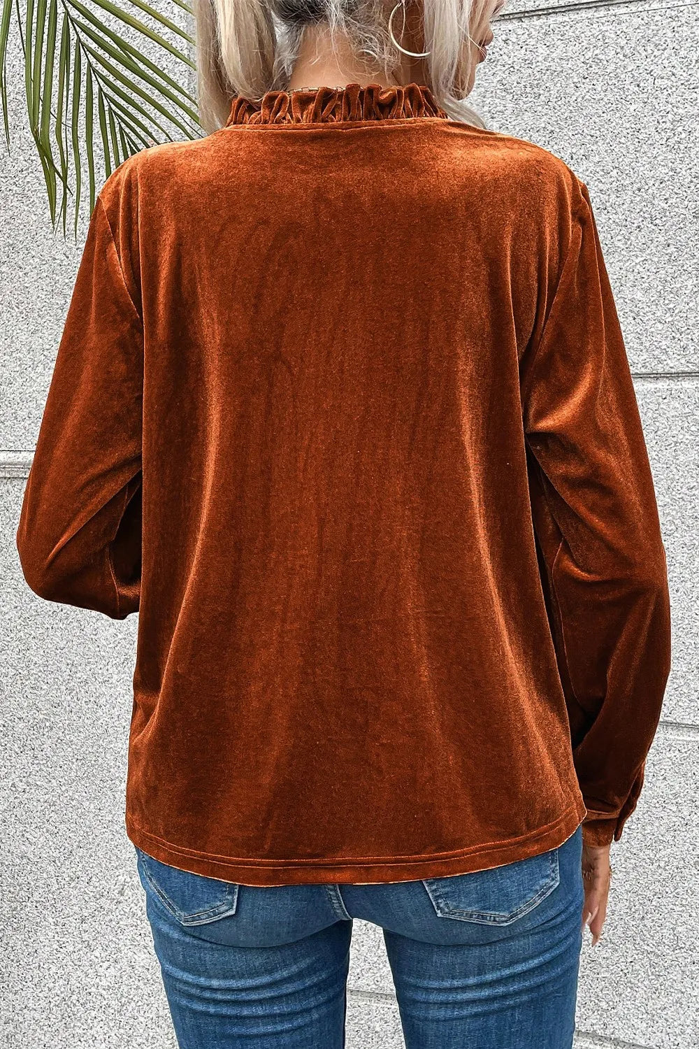 Notched Frill Detail Long Sleeve Blouse – Trendsi | ClozArt